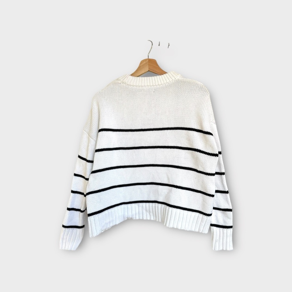 Quince 100% Organic Cotton Striped Crew Sweater in White and Black, size S - Picture 3 of 7